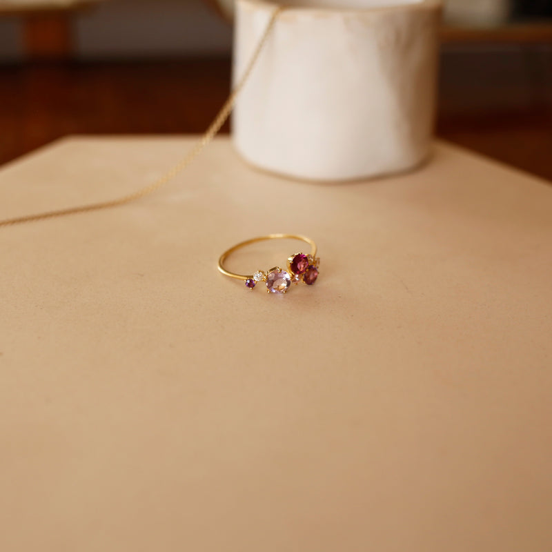 Asymmetric Amethyst & Rhodolite Cluster Ring
