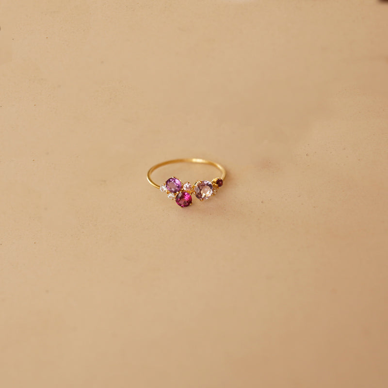 Asymmetric Amethyst & Rhodolite Cluster Ring
