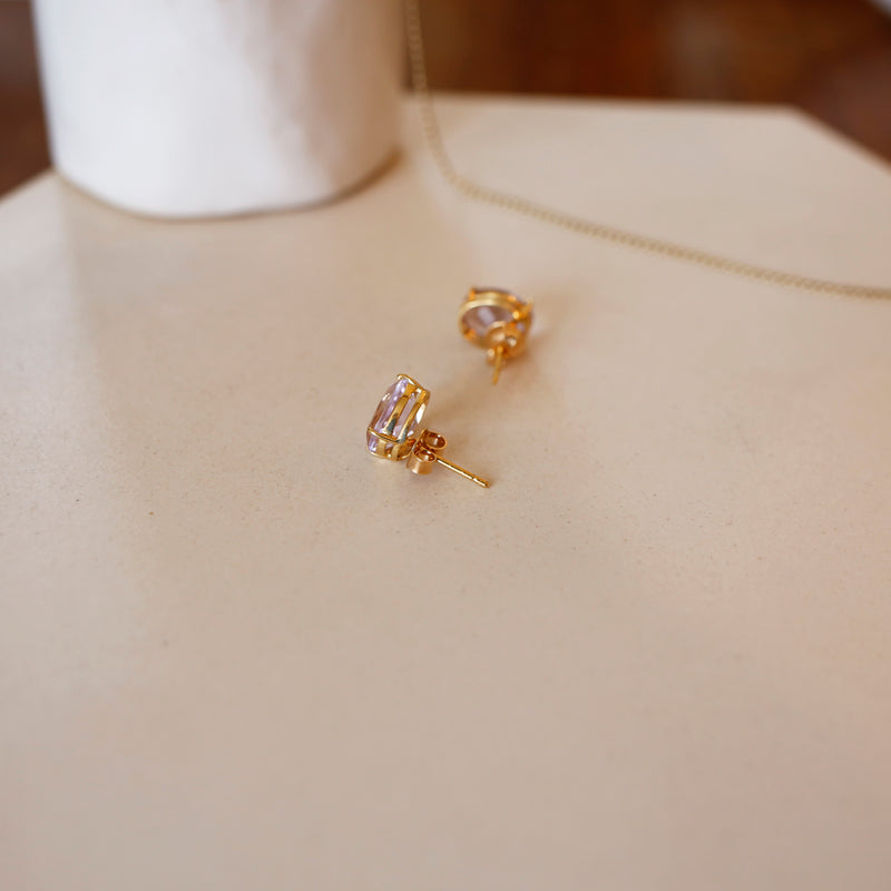 Lavender Amethyst Oval Stud Earrings