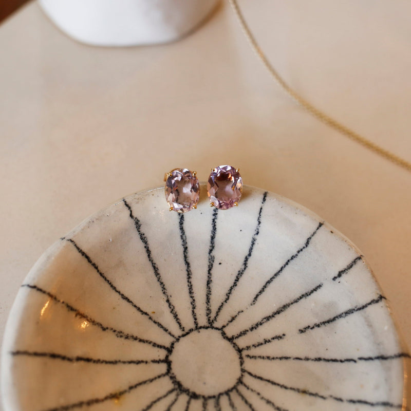 Lavender Amethyst Oval Stud Earrings