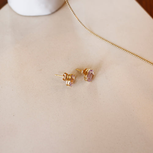 Lavender Amethyst Oval Stud Earrings