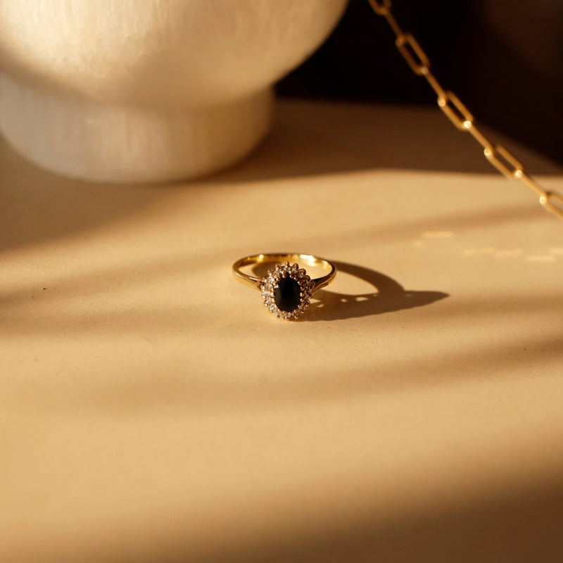 Black Sapphire & Diamond Cluster Ring