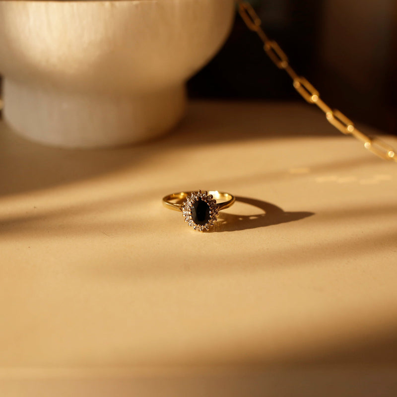 Black Sapphire & Diamond Cluster Ring