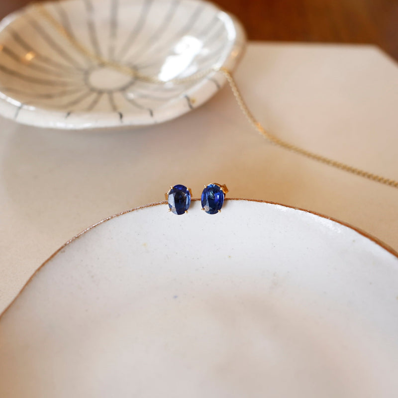 Oval Blue Sapphire Stud Earrings