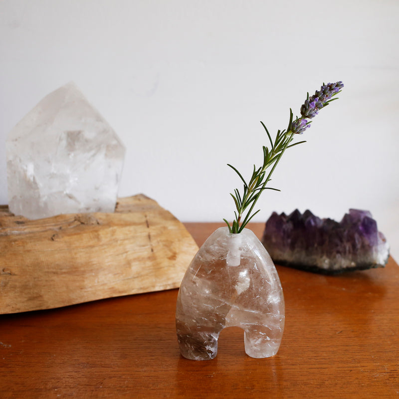 Smoky Quartz Flower Holder/ Sculpture Body Crystal Vase