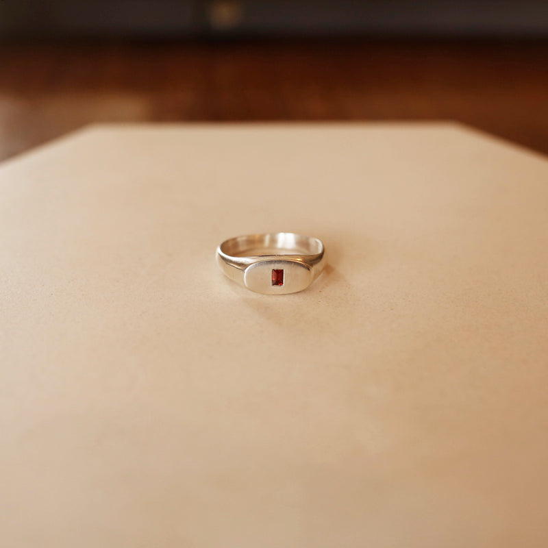 Garnet Baguette Flush Signet Ring