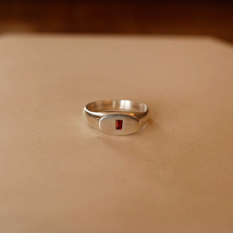Garnet Baguette Flush Signet Ring