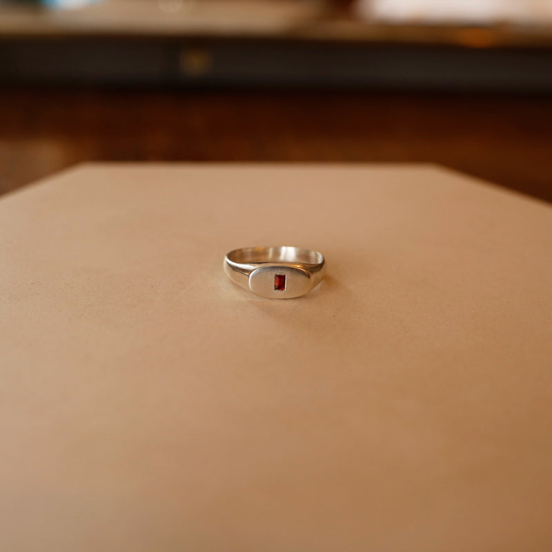 Garnet Baguette Flush Signet Ring