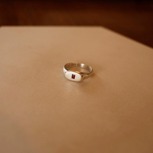 Garnet Baguette Flush Signet Ring