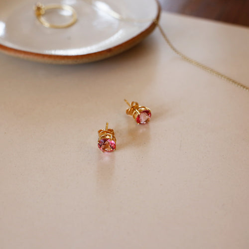Pink Topaz Gold Studs