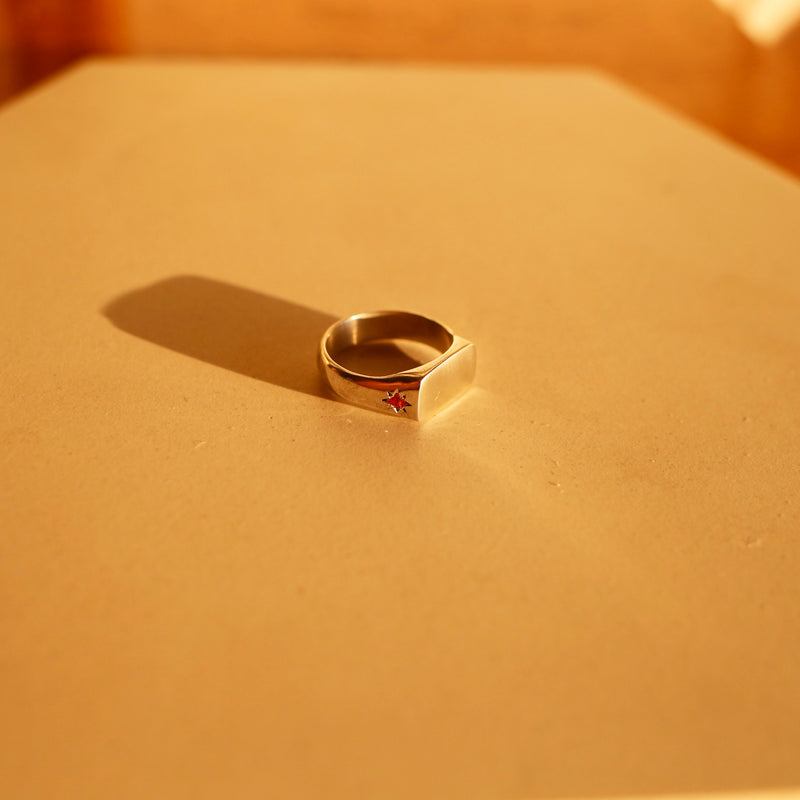 Fire Opal Star Signet Ring