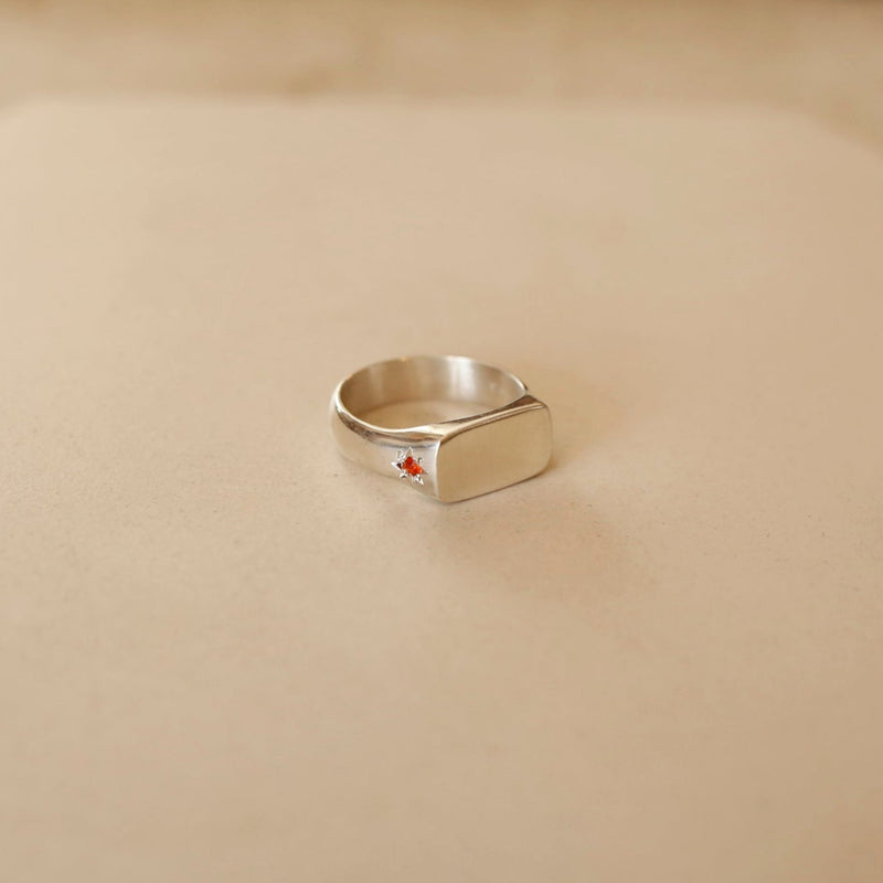 Fire Opal Star Signet Ring