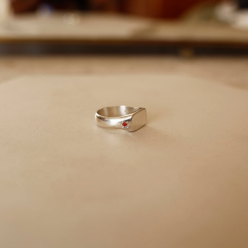 Fire Opal Star Signet Ring