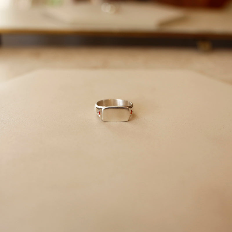 Fire Opal Star Signet Ring