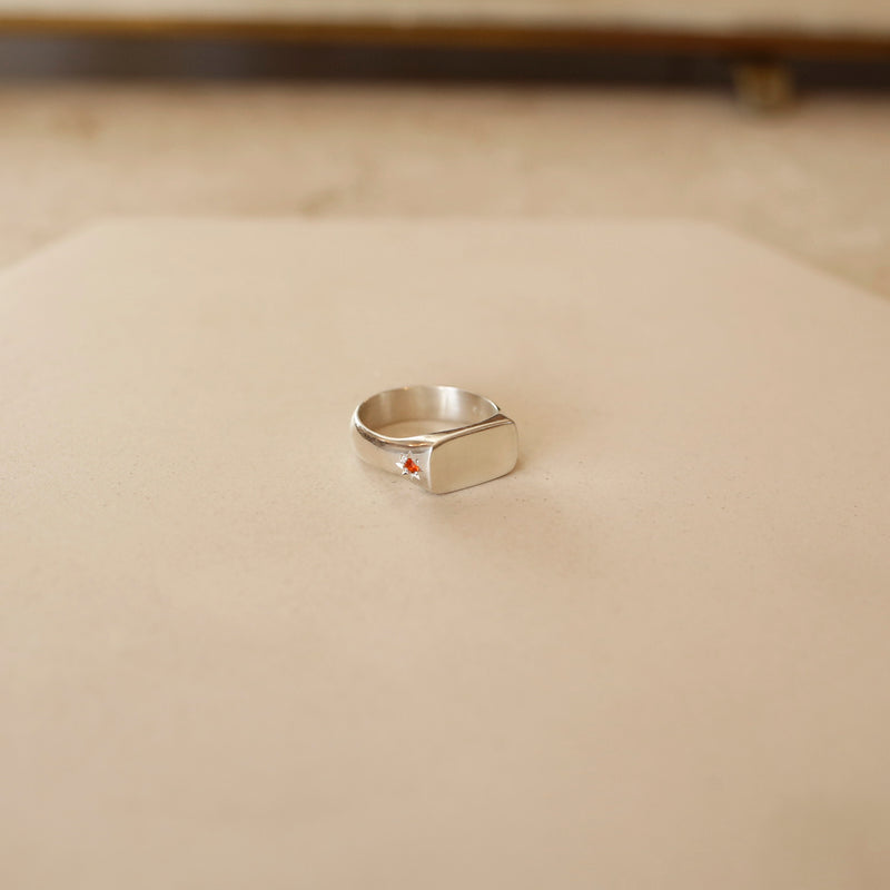 Fire Opal Star Signet Ring