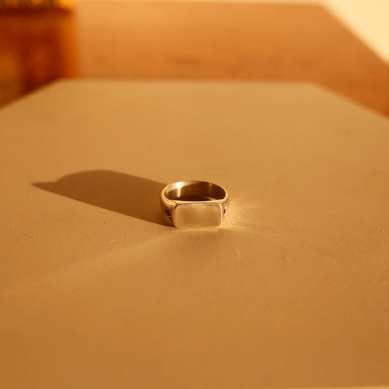 Fire Opal Star Signet Ring