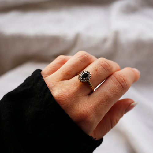 Black Sapphire & Diamond Cluster Ring