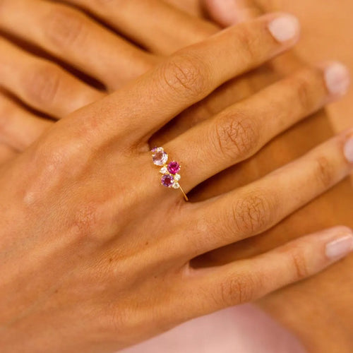 Asymmetric Amethyst & Rhodolite Cluster Ring
