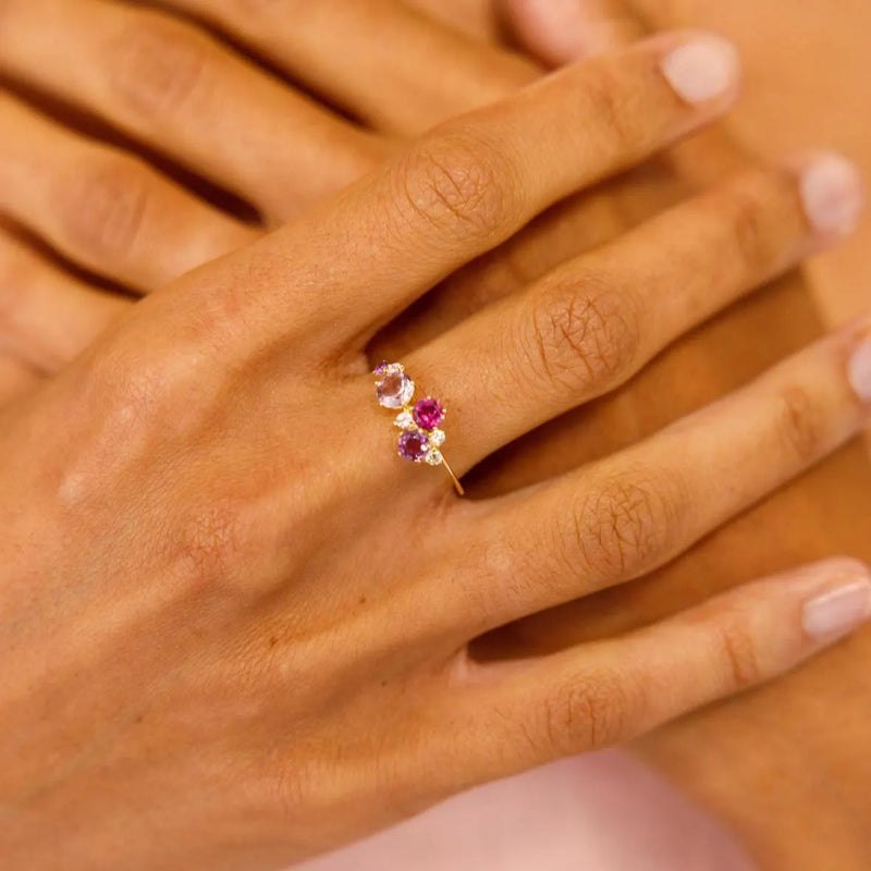 Asymmetric Amethyst & Rhodolite Cluster Ring