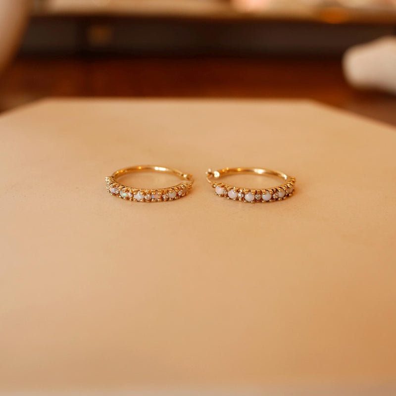 Opal & Diamond Hoop Earrings