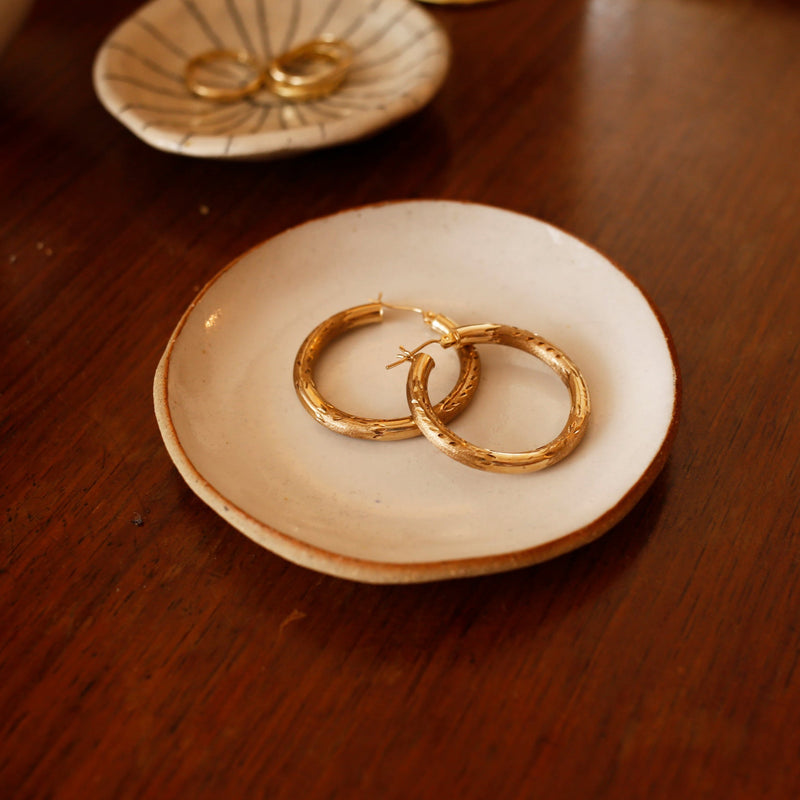 Vintage 9ct Gold Leaf-Engraved Hoop Earrings