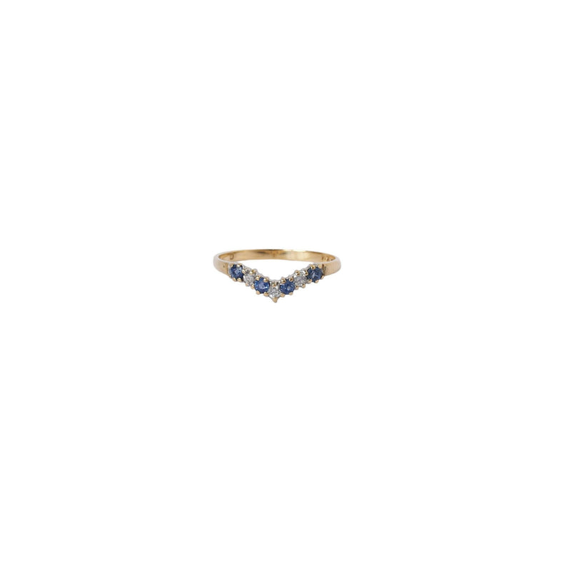 Wishbone Vintage Ring with Diamonds and Sapphires