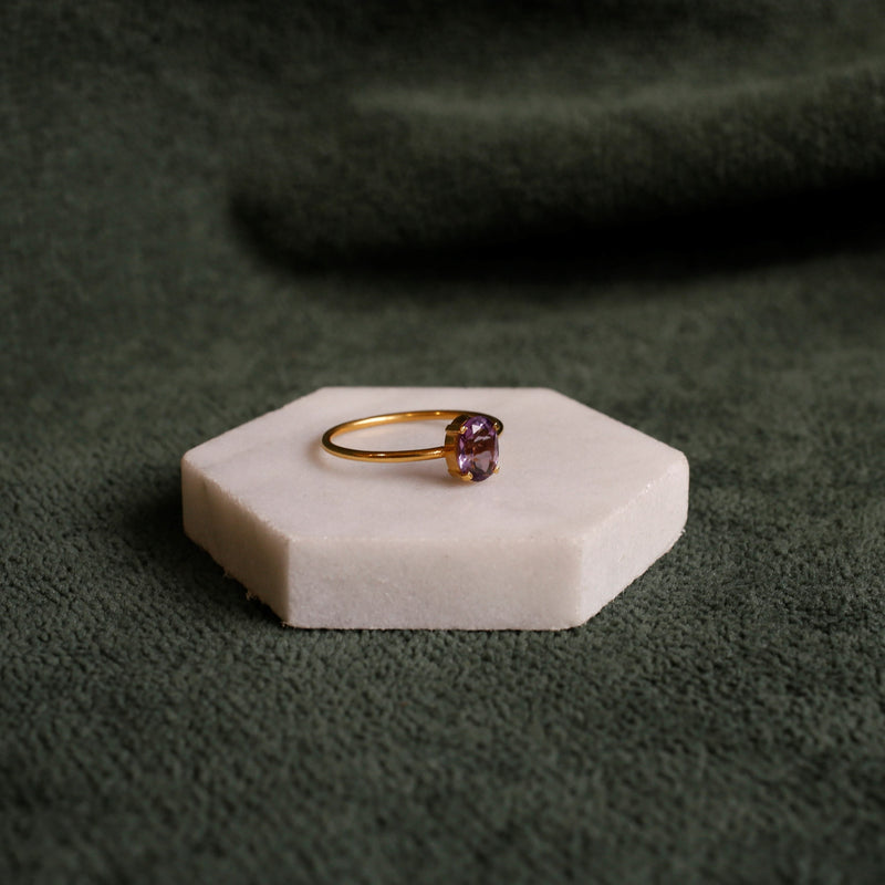 Amethyst Minimal Ring|Sterling Silver & Gold Vermeil
