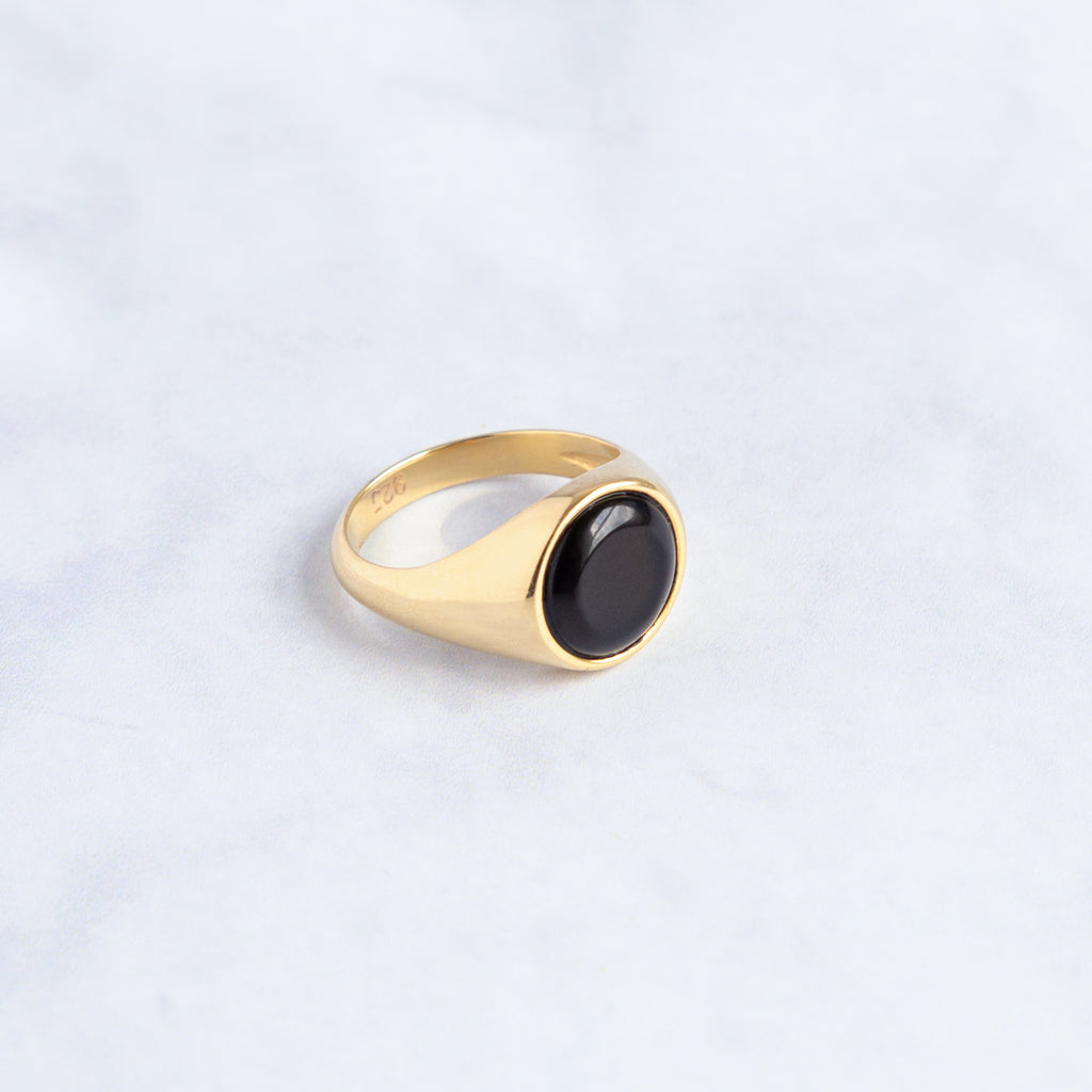 signet ring made of recycled solid silver and gold vermeil with a onyx
